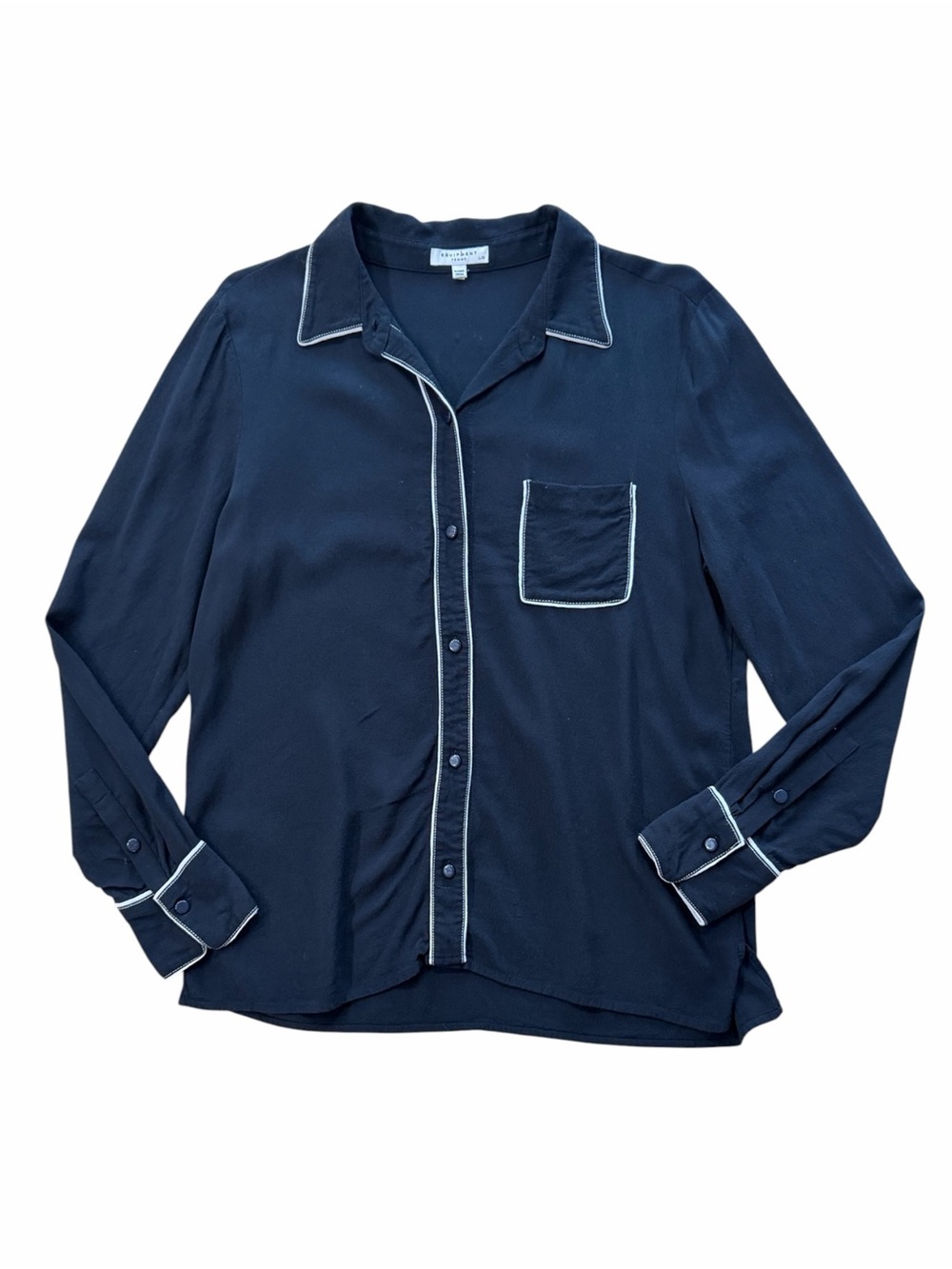 Equipment Black Button Down Shirt with White Outlining